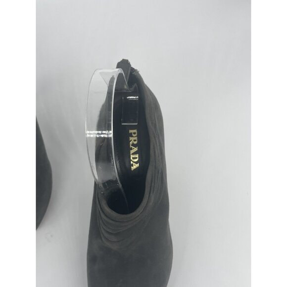Prada Womens Suede Ankle Booties Gray Sz 37.5 US 6.5 Designer Casual Boots Shoes - Picture 4 of 5